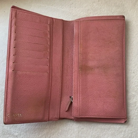 Authentic Chanel pink leather long wallet